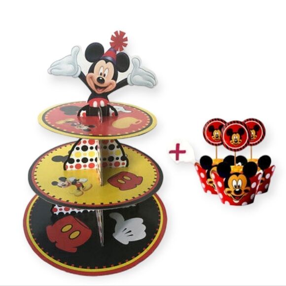 NEW Mickey Mouse Cupcake Stand & Cupcake Wrappers Set - Picture 1 of 3